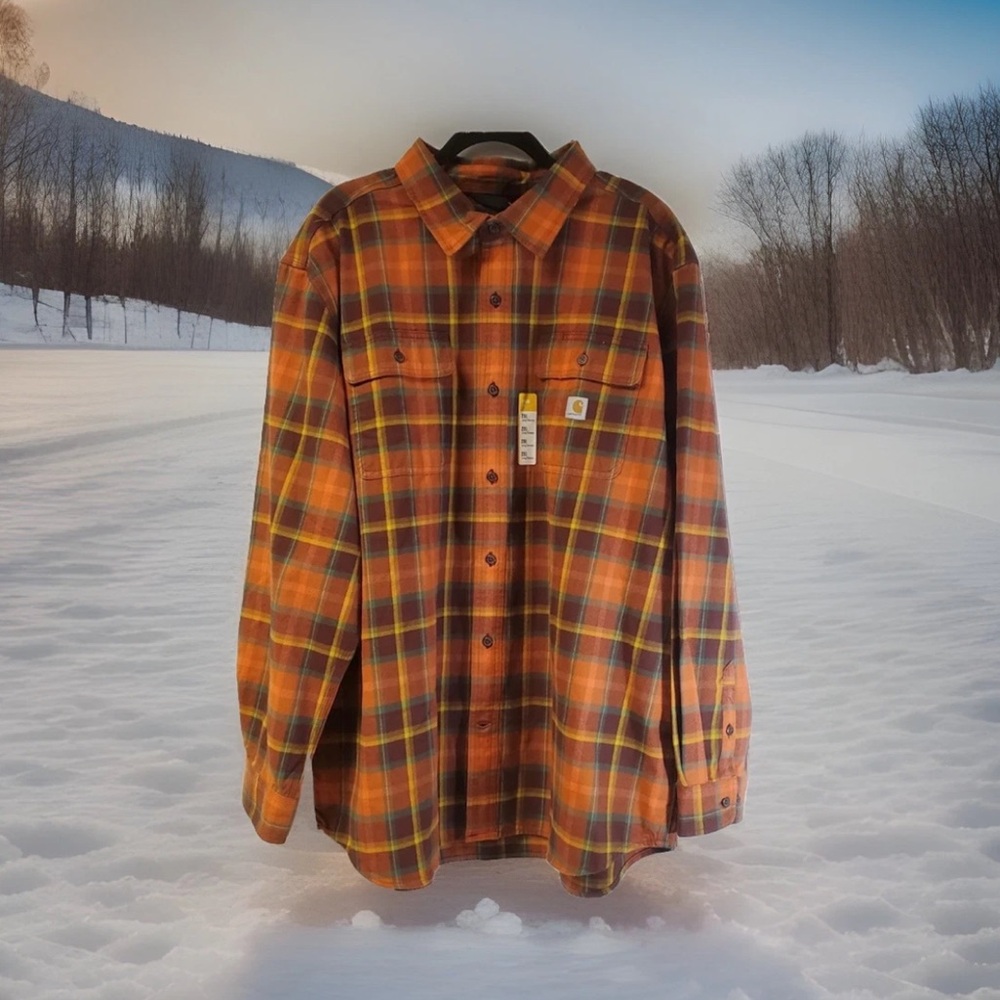 Carhartt Men's Heavy Flannel Loose Fit Long Sleeve Plaid Shirt TW4451